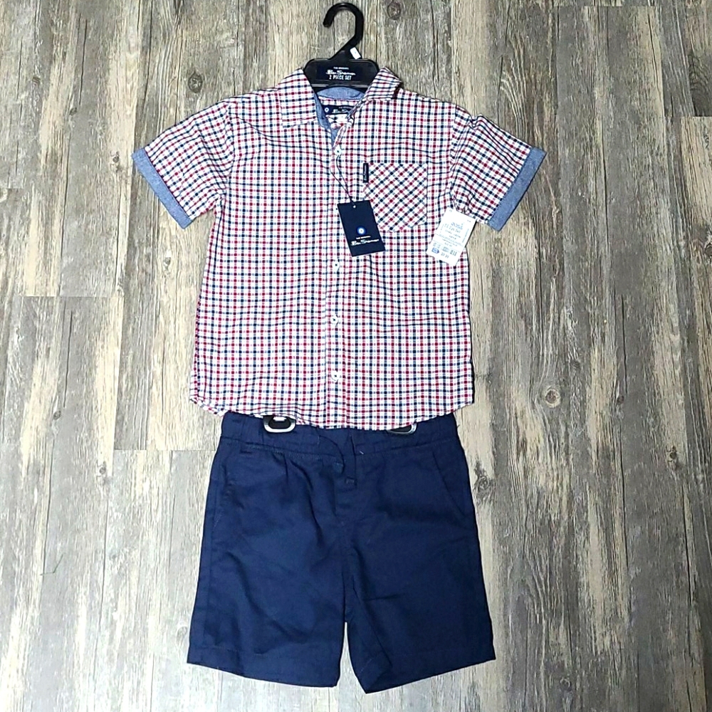 Matching boy's button up shirt and shorts set